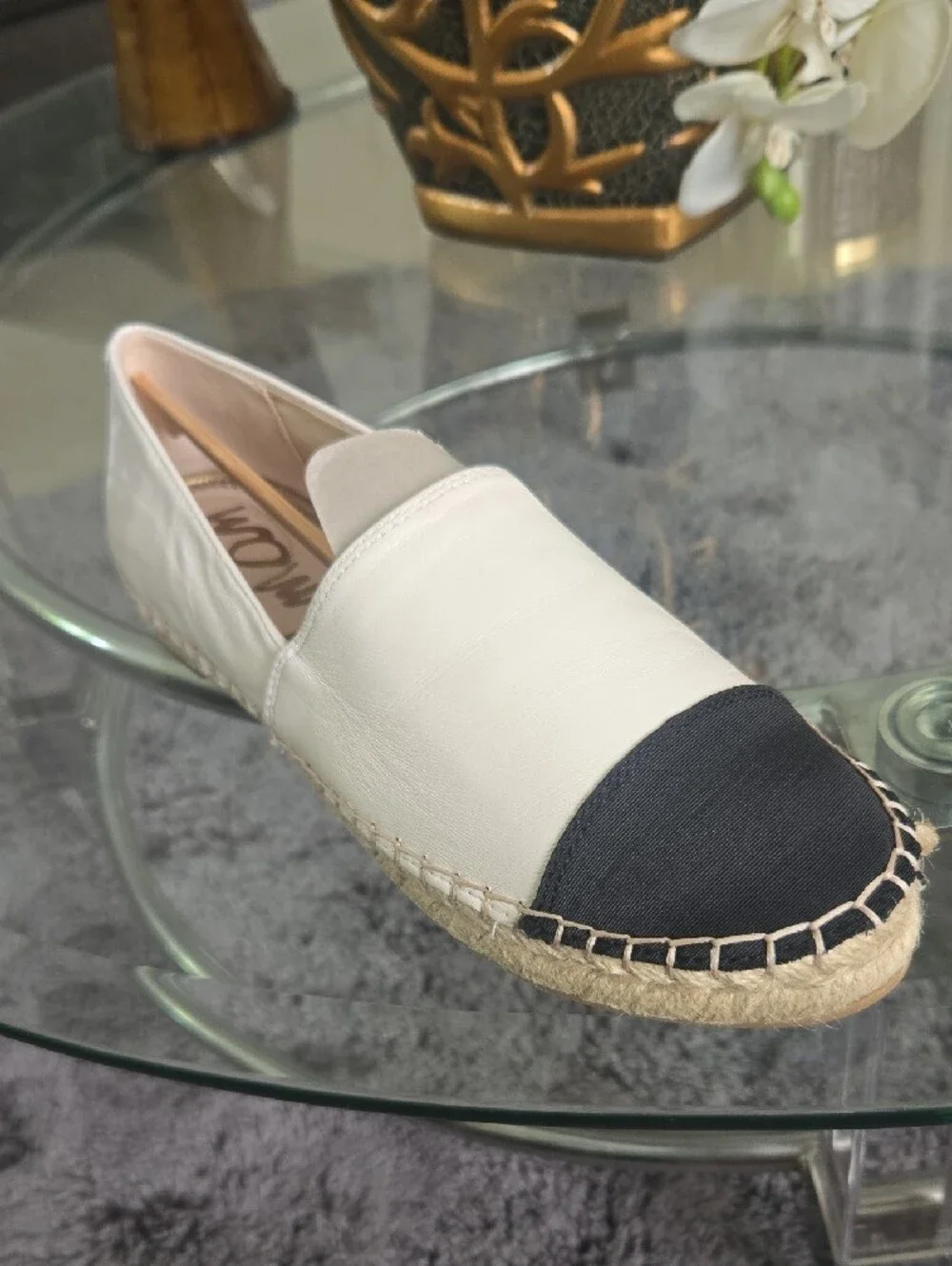 Classic White Espadrille Slip-On with Black Cap Toe